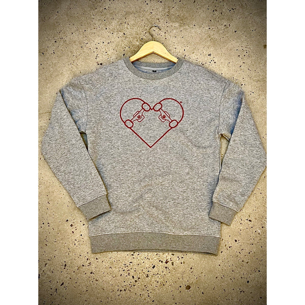 SWEATSHIRT GRIS CHINÉ - "COEUR DE SKATE" ROUGE