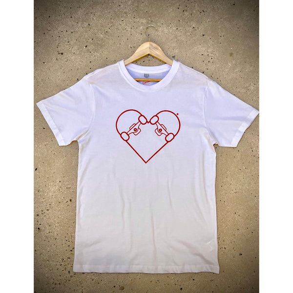 WHITE T-SHIRT - RED "SKATE HEART"