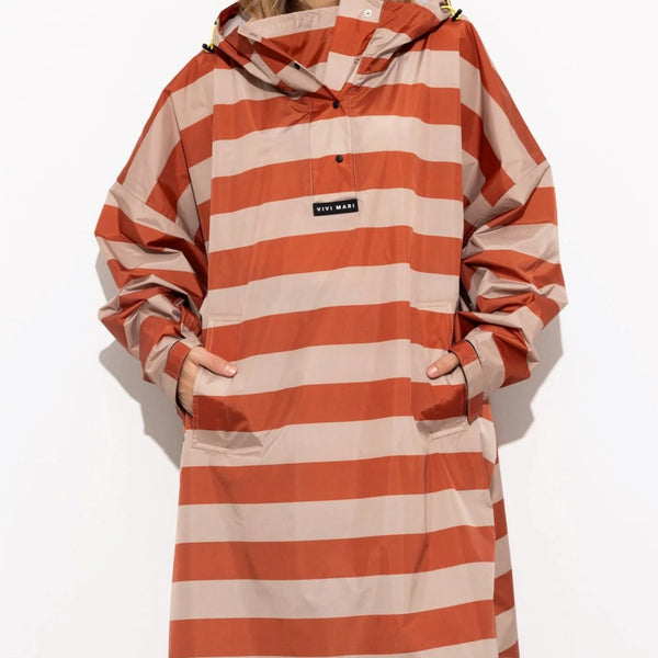 PONCHO - BOLD STRIPES CINAMMON/LATTE