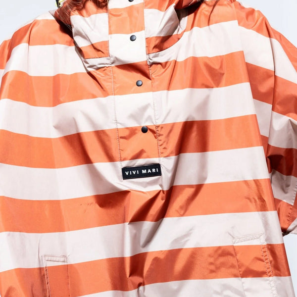 PONCHO - BOLD STRIPES CINAMMON/LATTE