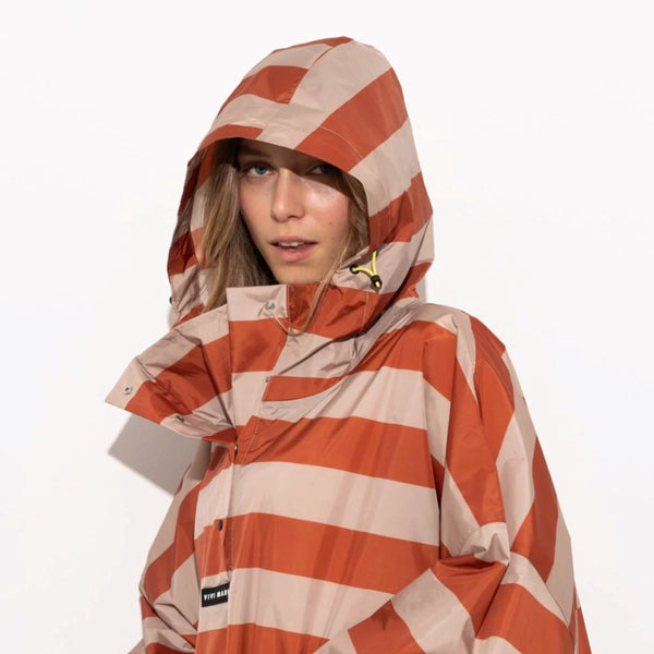 PONCHO - BOLD STRIPES CINAMMON/LATTE