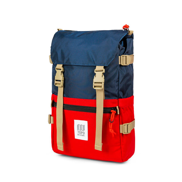 rover pack backbag red navy color side view