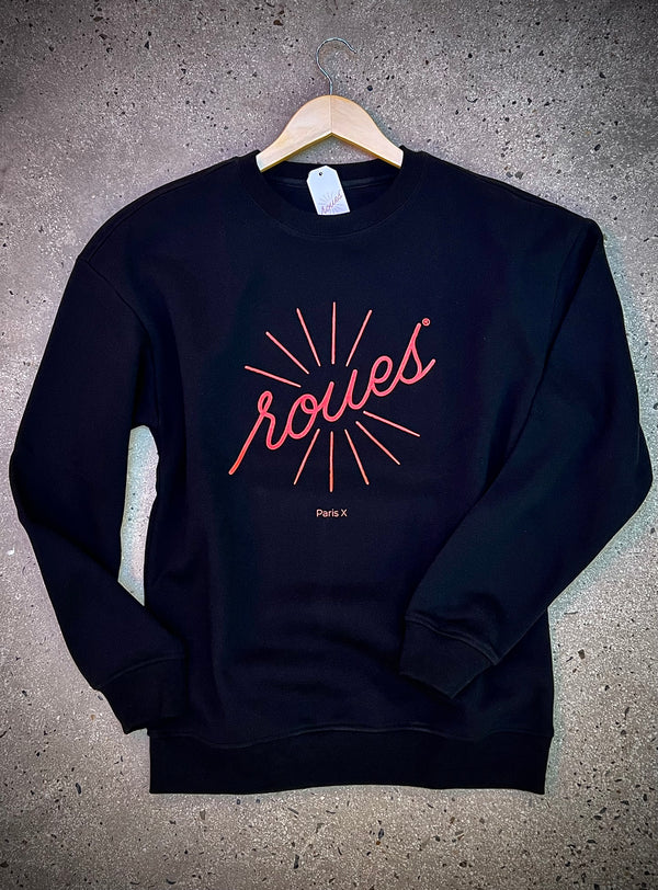 SWEATSHIRT NOIR - LOGO "ROUES" ROUGE