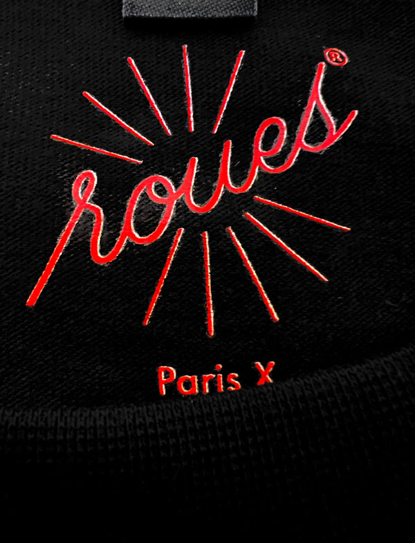 T-SHIRT NOIR - LOGO "ROUES" ROUGE