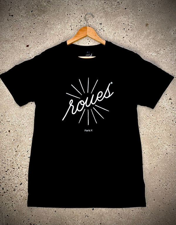 T-SHIRT NOIR - LOGO "ROUES" BLANC