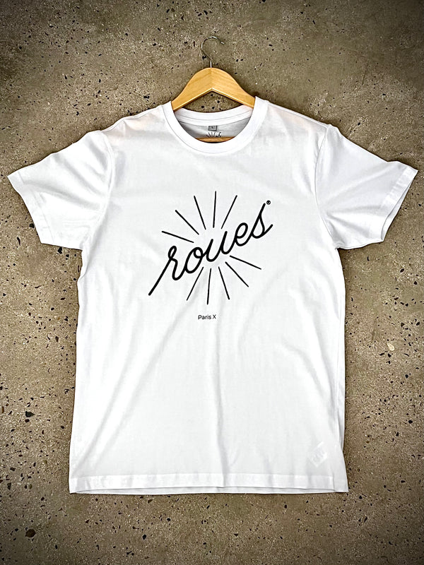 T-SHIRT BLANC - LOGO "ROUES" NOIR