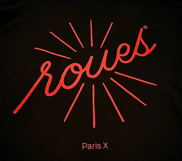T-SHIRT NOIR - LOGO "ROUES" ROUGE